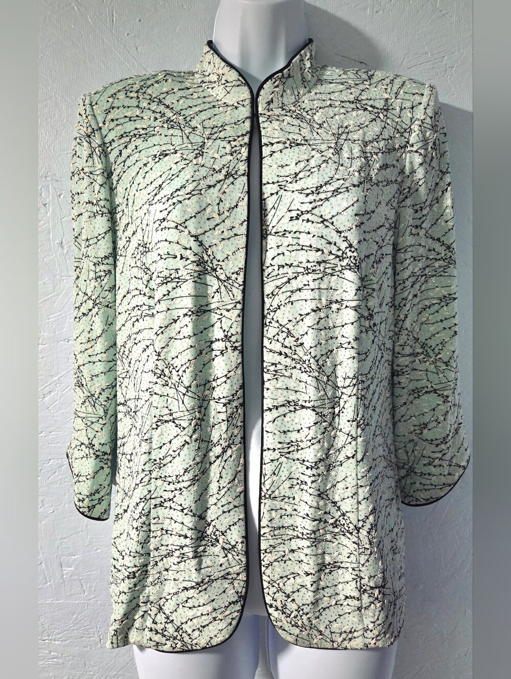 Alex Evenings Robin's Egg Blue Glitter Knit Mandarin Collar Blazer - Size L